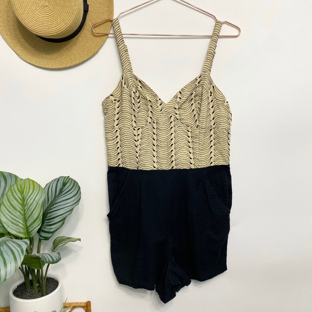 anthro | lilka banana bunch embroidered romper linen smocked s - Picture 2 of 13